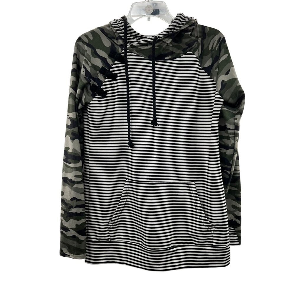 Rogue Mixed Print Hoodie Women's Size Small Multicolor Stripe Camo Pullover